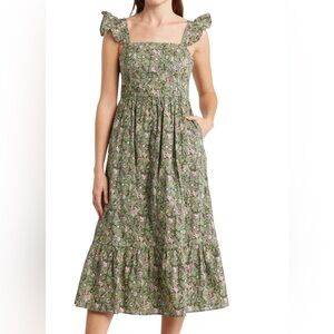 Maisie Green Floral Flutter Sleeve Midi Dress